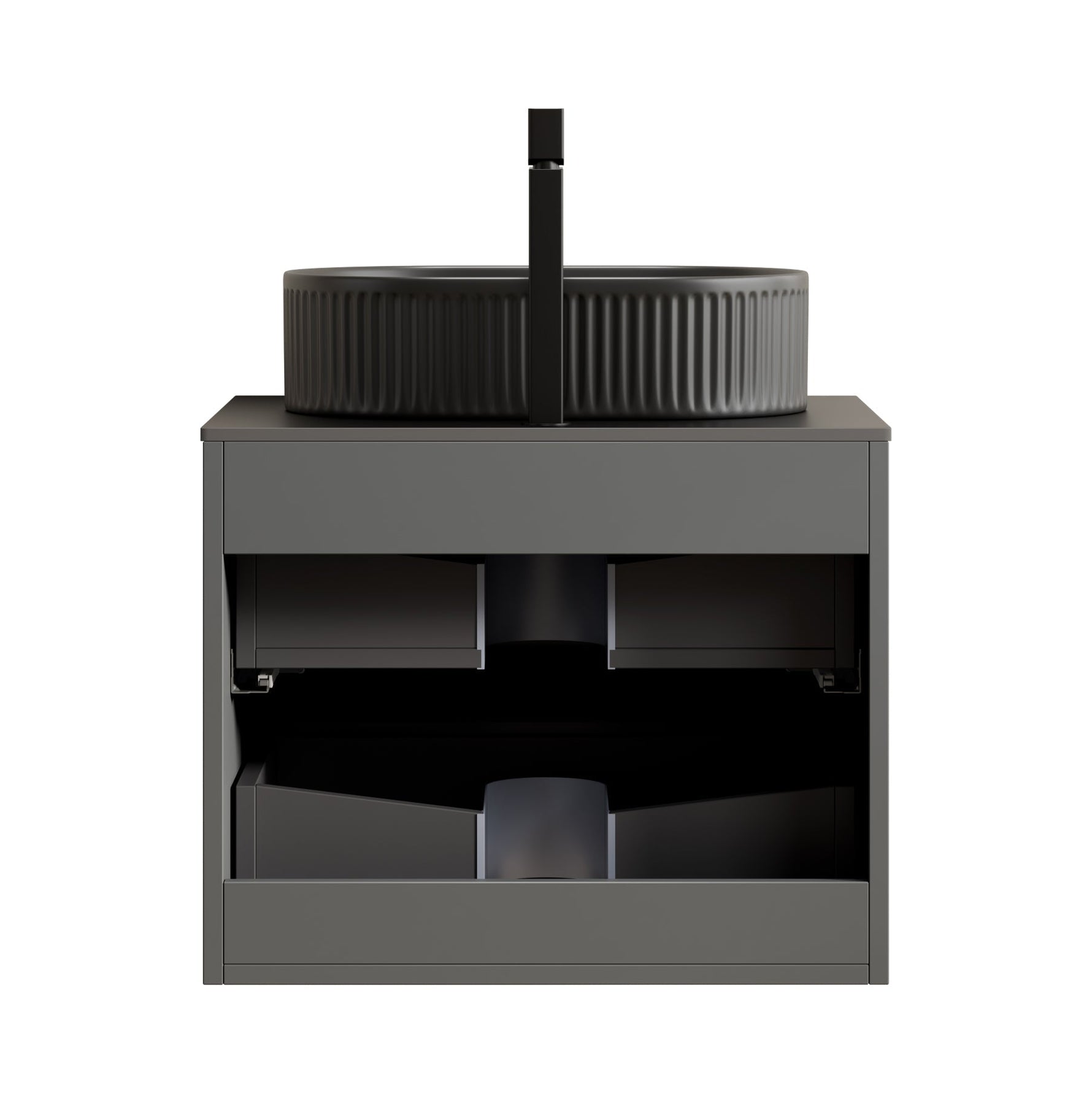 Floating Bathroom Vanity Unit with Oval Sink and Sintered Stone Top, Dark Grey