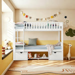 Children's Bunk Bed 90x200cm with Storage Drawers, White Pine Wood