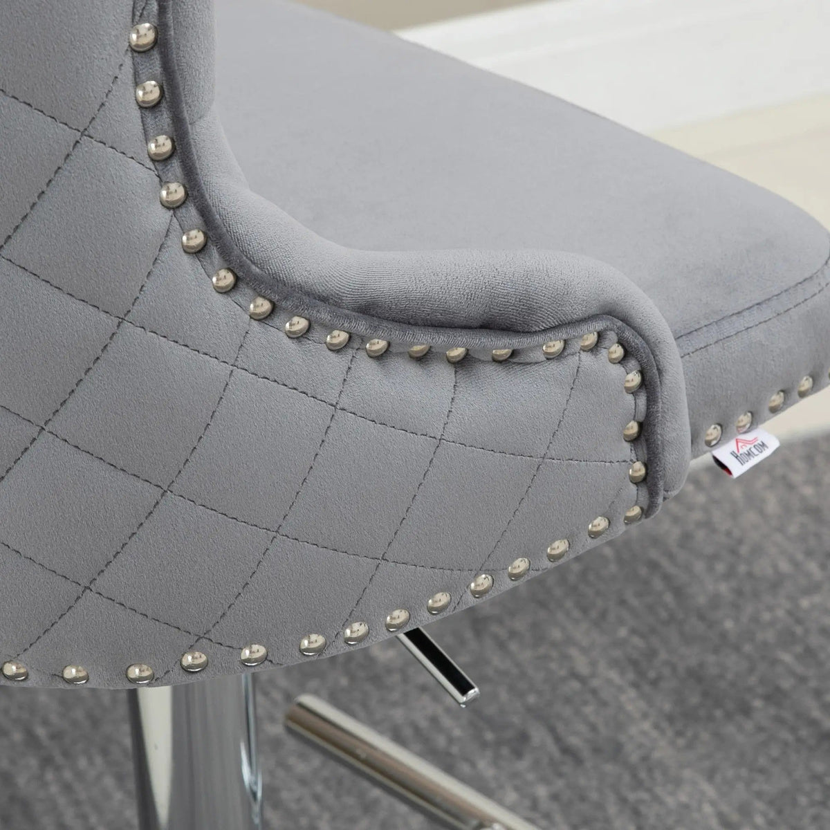 Bar Stools, Set of 2 Swivel Height-Adjustable with Footrest, Light Grey Velvet Look