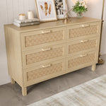 Sideboard & Chest of Drawers, 6-Drawer Rattan Look, Natural Wood