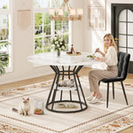 Round Dining Table with Metal Legs and Storage Shelf, Marble Pattern Gold and Black