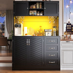 Sideboard Buffet Cabinet with LED Lighting and Snack Shelf, Green, Black and White