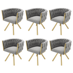 Dining Chair Set of 6 Swivel Metal Legs - Velvet Grey/Gold