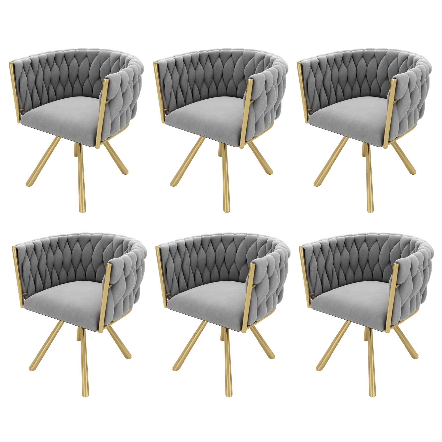 Dining Chair Set of 6 Swivel Metal Legs - Velvet Grey/Gold