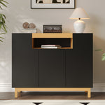 Sideboard with 3 Doors and Open Compartment, Black and Wood Finish