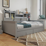 Sofa Bed 90x200 with Drawers & Shelves, Solid Wood Grey