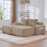 Modular Sofa 2-Person 2 Ottomans Cup Holder Storage Corduroy Khaki