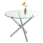 Round Dining Table 80x80x76cm Tempered Glass Metal Legs