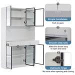 White Display Cabinet with LED Lights and 6 Glass Doors, 200cm High, White and Black Aluminium Frame