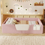 Upholstered Bed 140x190cm with Safety Rails, Pink Velvet