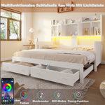 Extendable Wooden Sofa Bed with Storage Drawers & LED - White