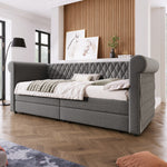 Vintage Upholstered Daybed 90x200cm with 2 Drawers, Grey Linen