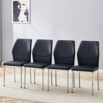 Set of 4 Stylish Dining Chairs with Vertical Embossing and Metal Legs, Black and Silver