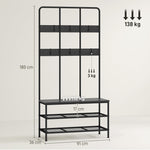 3-in-1 coat rack, coat hook, bench, shoe rack, metal, chipboard, black