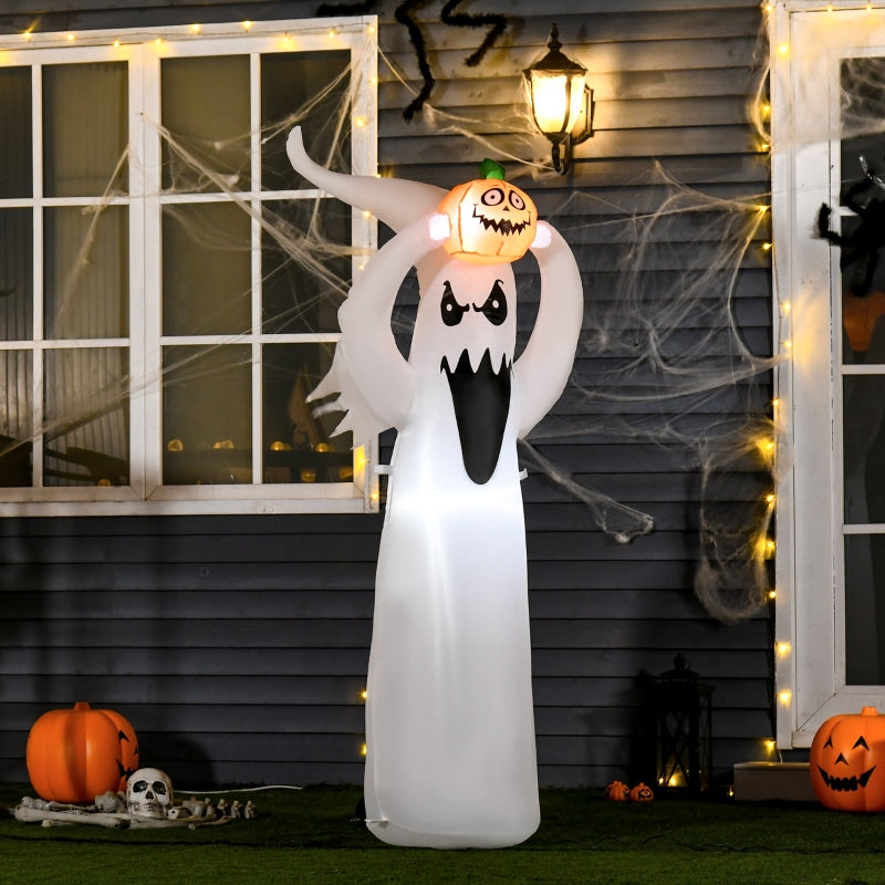 Halloween Inflatable Ghost, 1.8m with LEDs, White + Orange Polyester