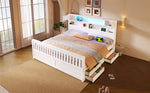 Platform Bed Frame with Storage Shelves, LED, USB and 4 Drawers, 180x200cm, White