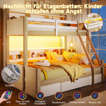 Bunk Bed 90x200 & 140x200 with Storage & LED, White + Natural