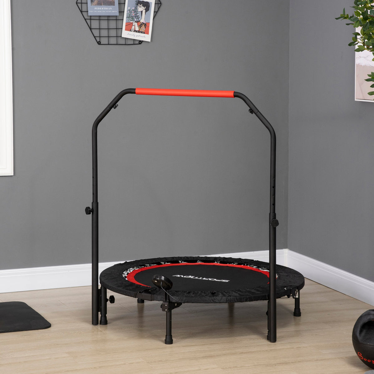 Mini Trampoline, LCD Monitor, 4-Way Adjustable Handlebar, Black/Blue
