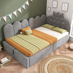 Upholstered Daybed with Hydraulic Storage and Crown Lattice Design, 90x200cm, Grey Velvet