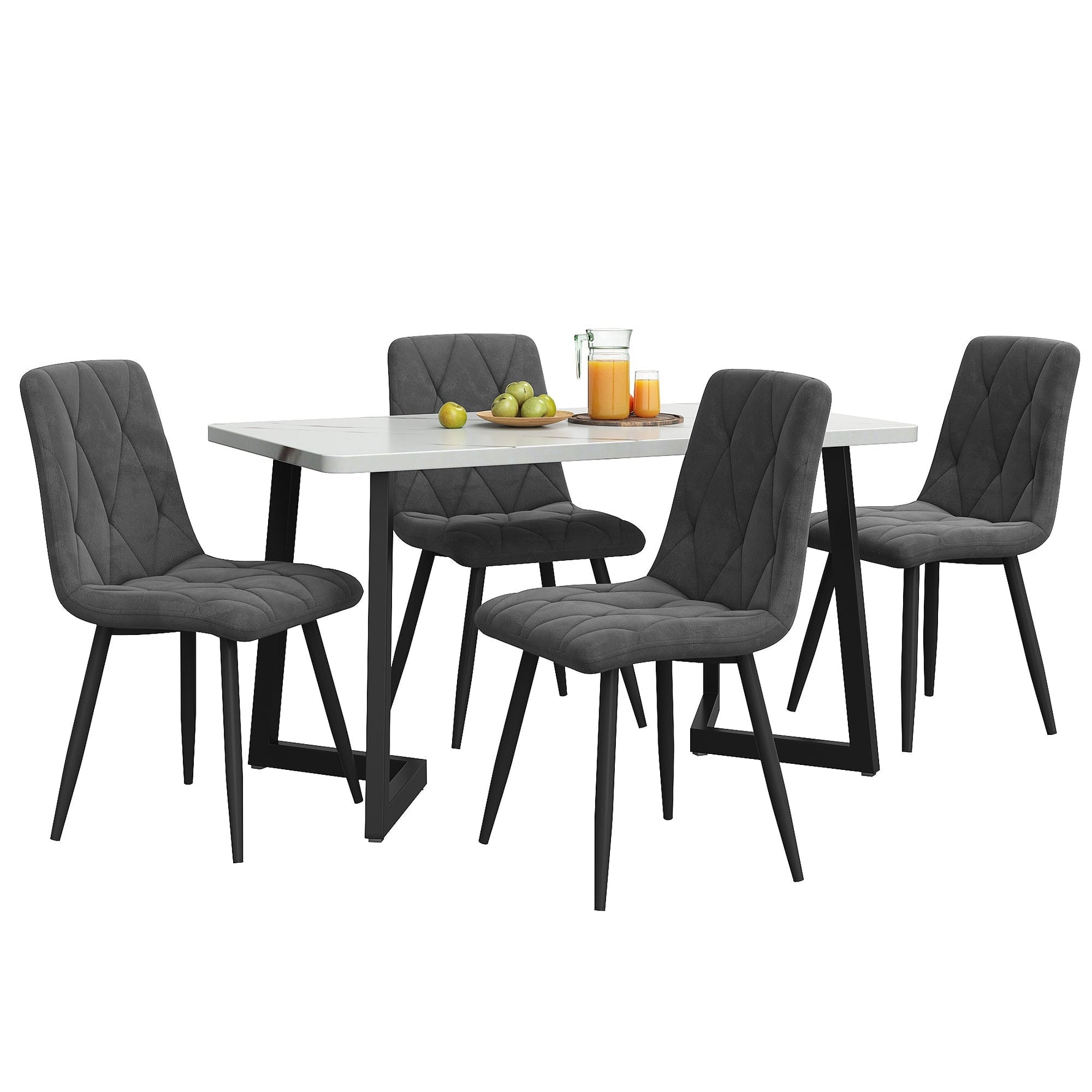 Dining Set 5-Piece Rectangular Kitchen Table 117x68cm Dark Grey Twill Velvet Black