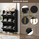 Shoe Cabinet 3 Doors 6 Adjustable Compartments Narrow Anti-tip Black