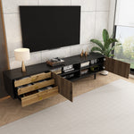 TV cabinet, water wave pattern, three drawers, wood and black