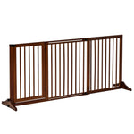 Freestanding Dog Gate with Door, Safety, Wooden, Brown