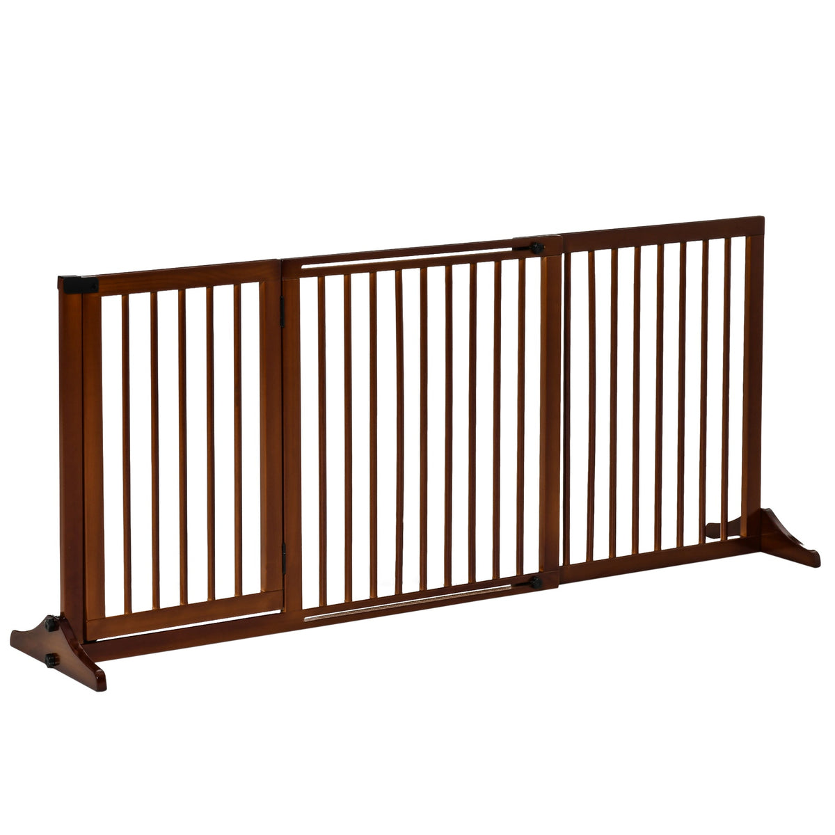 Freestanding Dog Gate with Door, Safety, Wooden, Brown
