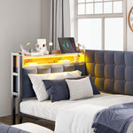 Upholstered Sofa Bed 90x200 Multifunctional LED USB/Type-C Drawers Grey