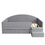 Multifunctional Upholstered Sofa Bed with Two Drawers, Railings and Steps, 90x190cm, Light Grey Velvet