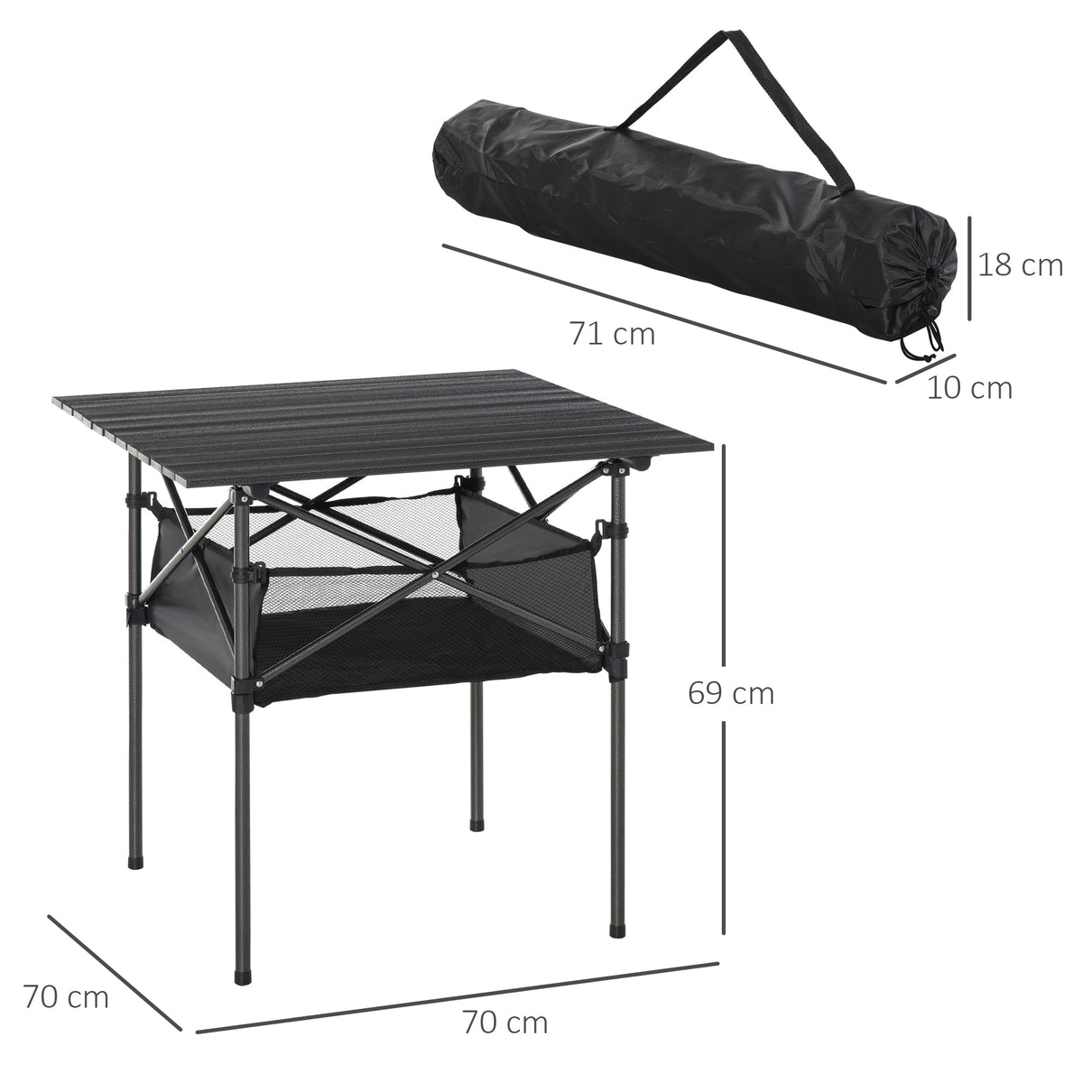 Camping Table Foldable Portable Lightweight Mesh Bag, Aluminum Black