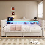 Daybed Sofa Bed 90x190cm Pull-Out Drawers USB LED, Beige Velvet