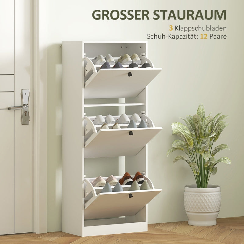 Shoe Cabinet, 3 Doors Adjustable Divider 12 Pair, White