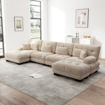 Modular Corner Sofa, U-Shaped 4-Seater with Movable Ottoman, DIY Combination, Chenille Light Brown