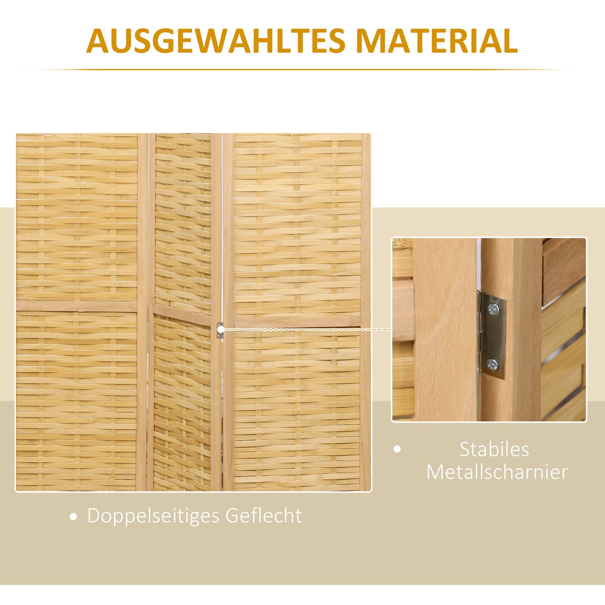 Room Divider/Screen, 3-Panel Foldable Privacy Screen 120x170cm, Bamboo Natural Finish