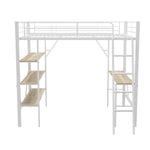 Loft Bed 90x200cm with Desk 3 Shelves - White Metal