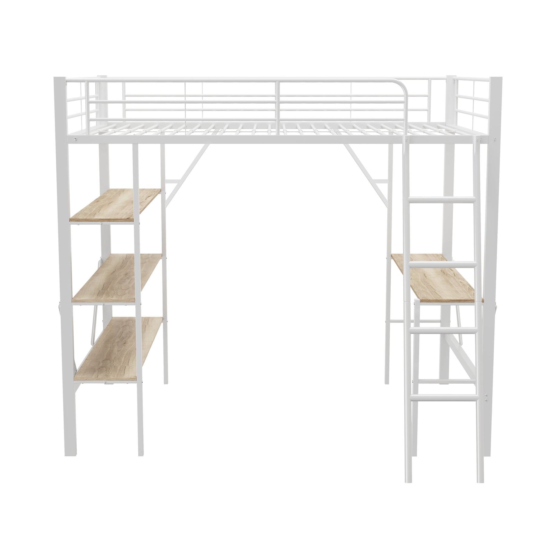 Loft Bed 90x200cm with Desk 3 Shelves - White Metal