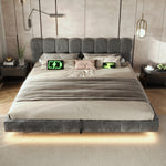 Upholstered Cloud Bed 180x200cm Hydraulic Storage LED, Grey Chenille