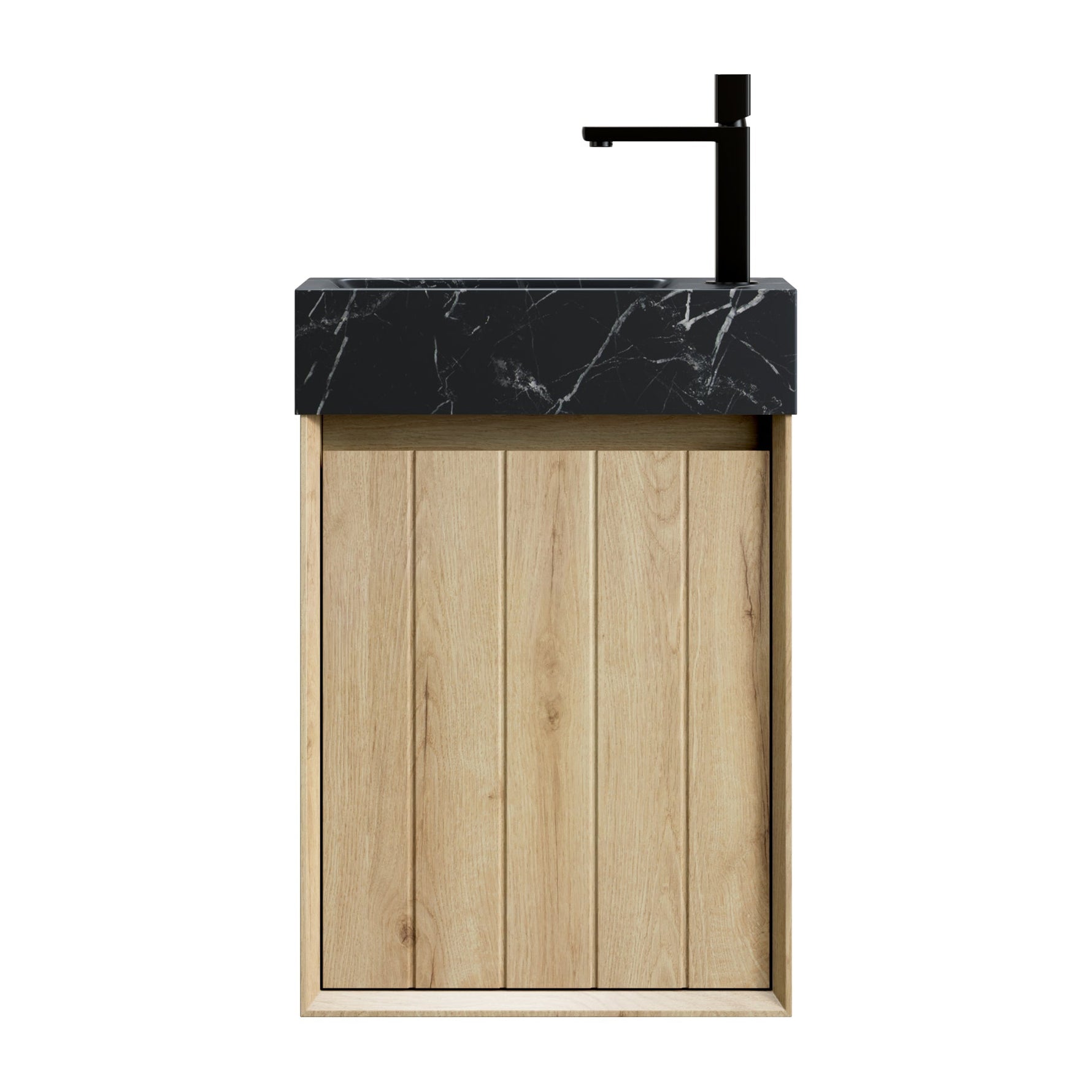Wall-Mounted Bathroom Vanity Unit with Undermount Sink and Striped Cabinet, White Oak Wood Grain