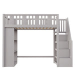 Loft Bed, 90 x 200 cm, Storage Stairs & Compartments, Wood, Grey