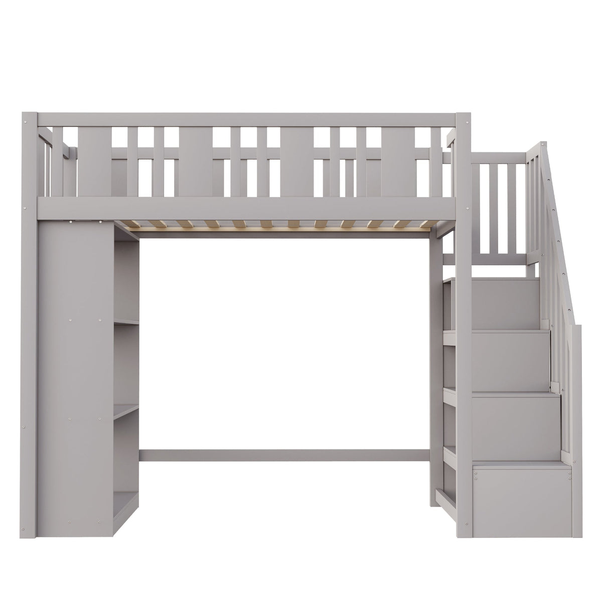 Loft Bed, 90 x 200 cm, Storage Stairs & Compartments, Wood, Grey