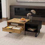 Coffee Table with Color Block, Compartments, Drawers, Metal Legs