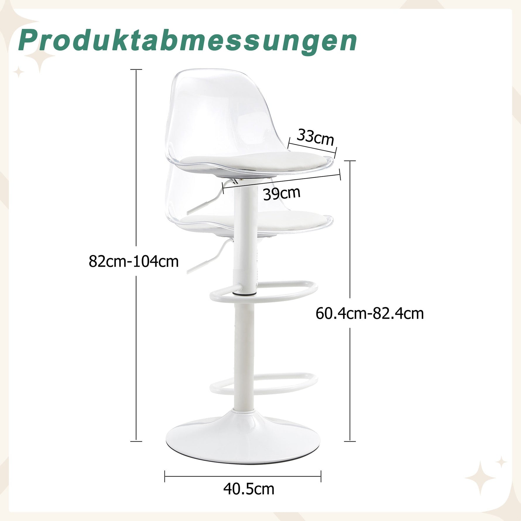 Adjustable Beam Chair (2-Pack) Swivel & Height Adjustable - Transparent/White