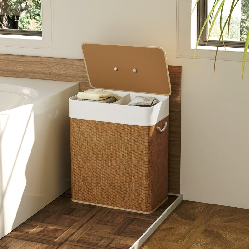 Bamboo Laundry Basket 100L with Rope Handles, Brown