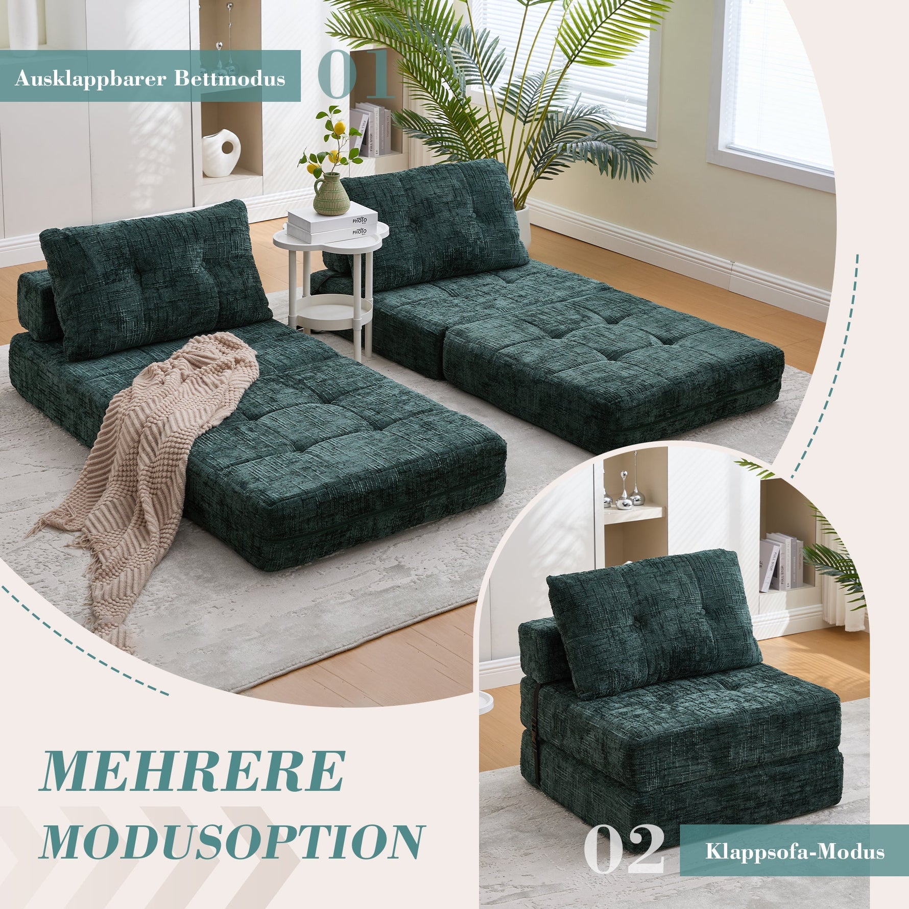 Folding Sofa Bed with Pillows, Foldable Mattress & Backrest, Portable Floor Sofa