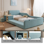 Upholstered Single Bed, Desk Stool Storage Headboard 90x200cm, Blue Velvet