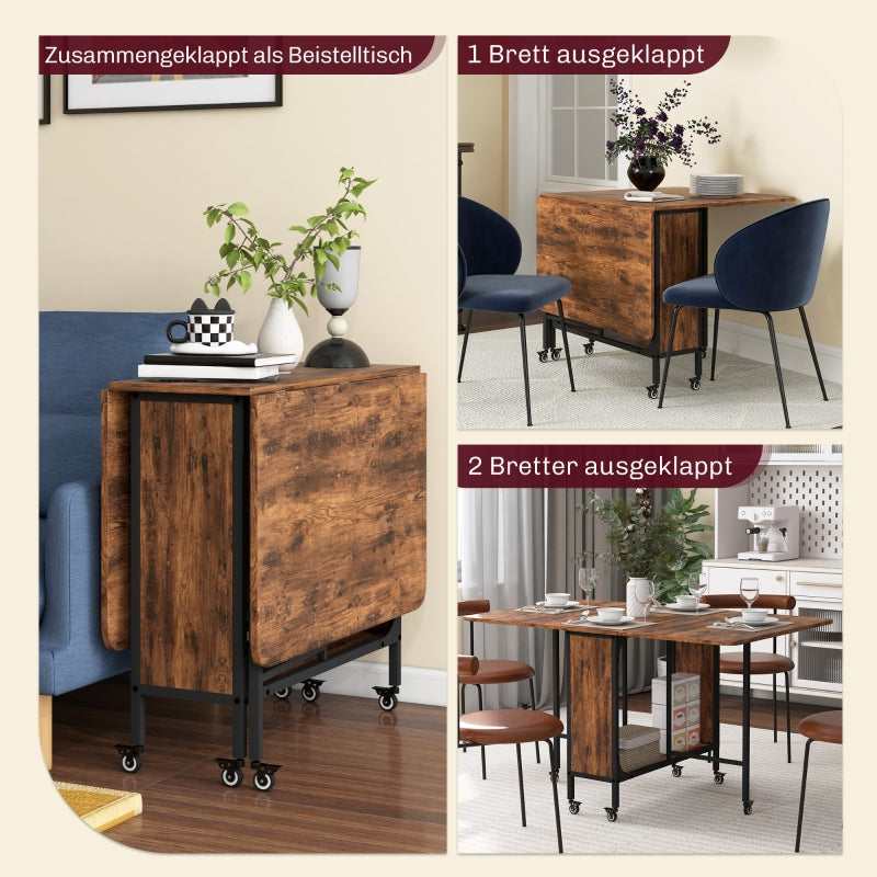 Folding Dining Table 6 Seater with Shelf 130x80x74cm - Reddish-brown