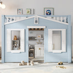 Children's Loft Bed 90x200cm with Ladder & Window, Blue Wood