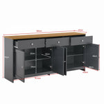 Sideboard Storage Cabinet, 4 Doors 3 Drawers Wood Grain, Grey and Black