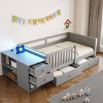 Children's Bed 90x200cm with Desk, LED & Storage Drawers, Grey